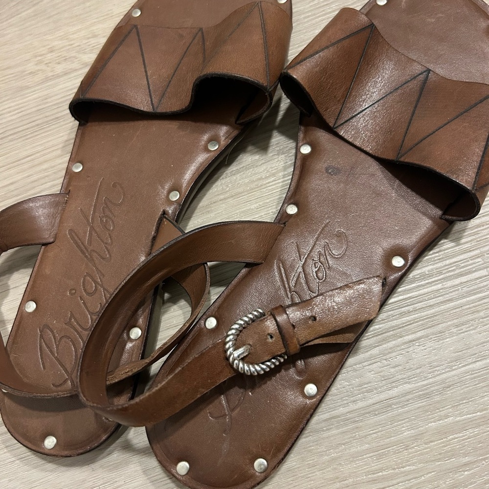 Brighton Brown Leather Sandals with Silver Accents